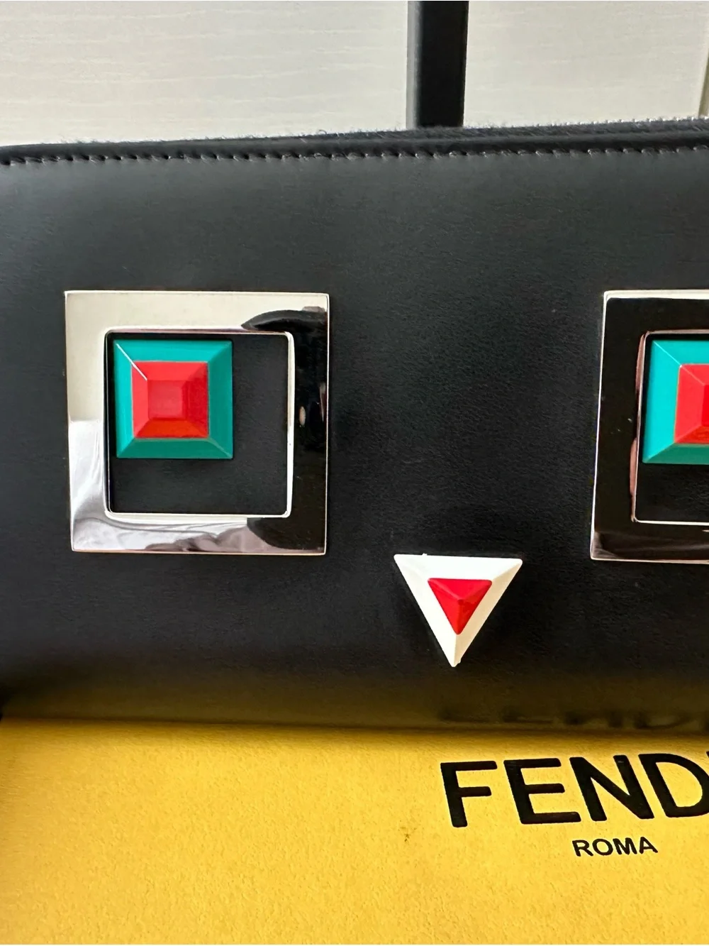 Fendi Hypnoteyes Black Leather Zip Around Wallet